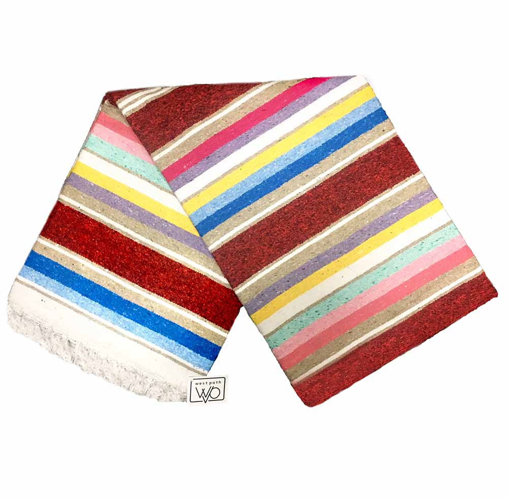 100% Red Cotton Beach Serape Mexican Blanket