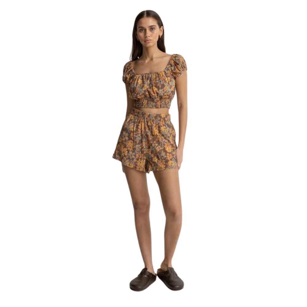 Rhythm Oasis Floral Cap Sleeve Top - Chocolate