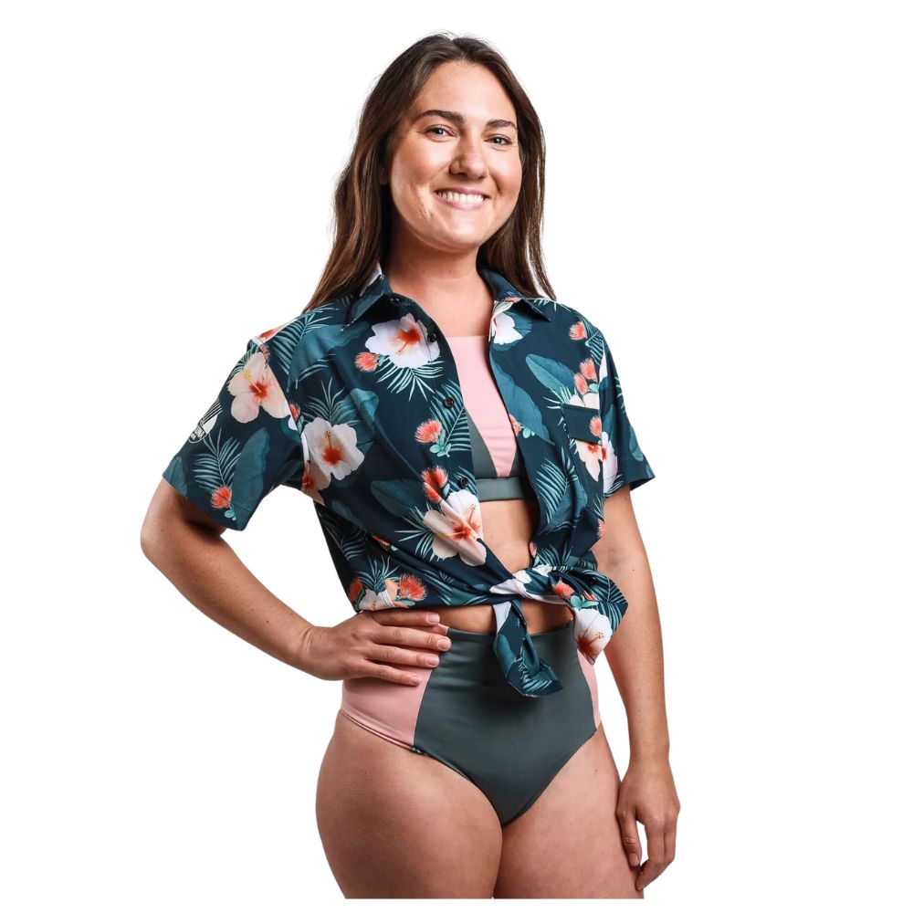Hawaiian Shirt Rash Guard (Unisex) Green - Recycled