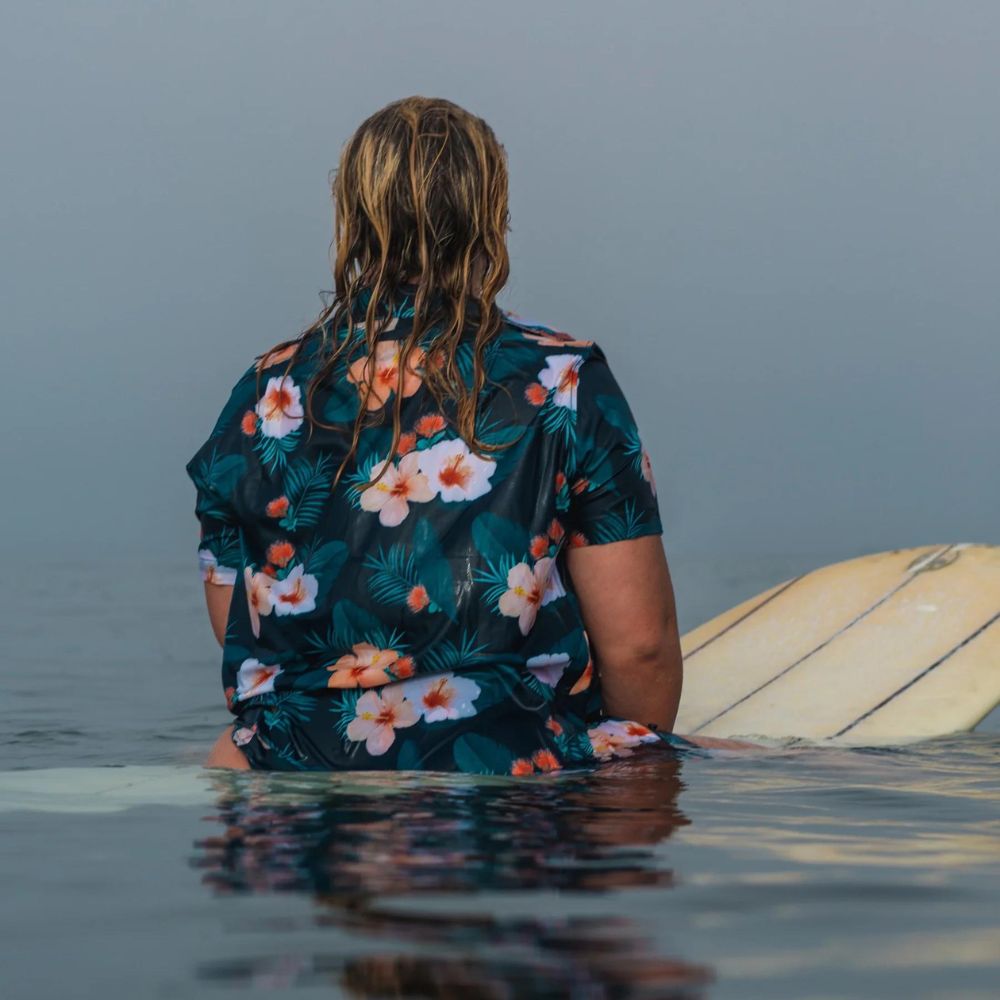 Hawaiian Shirt Rash Guard (Unisex) Green - Recycled - Surfing