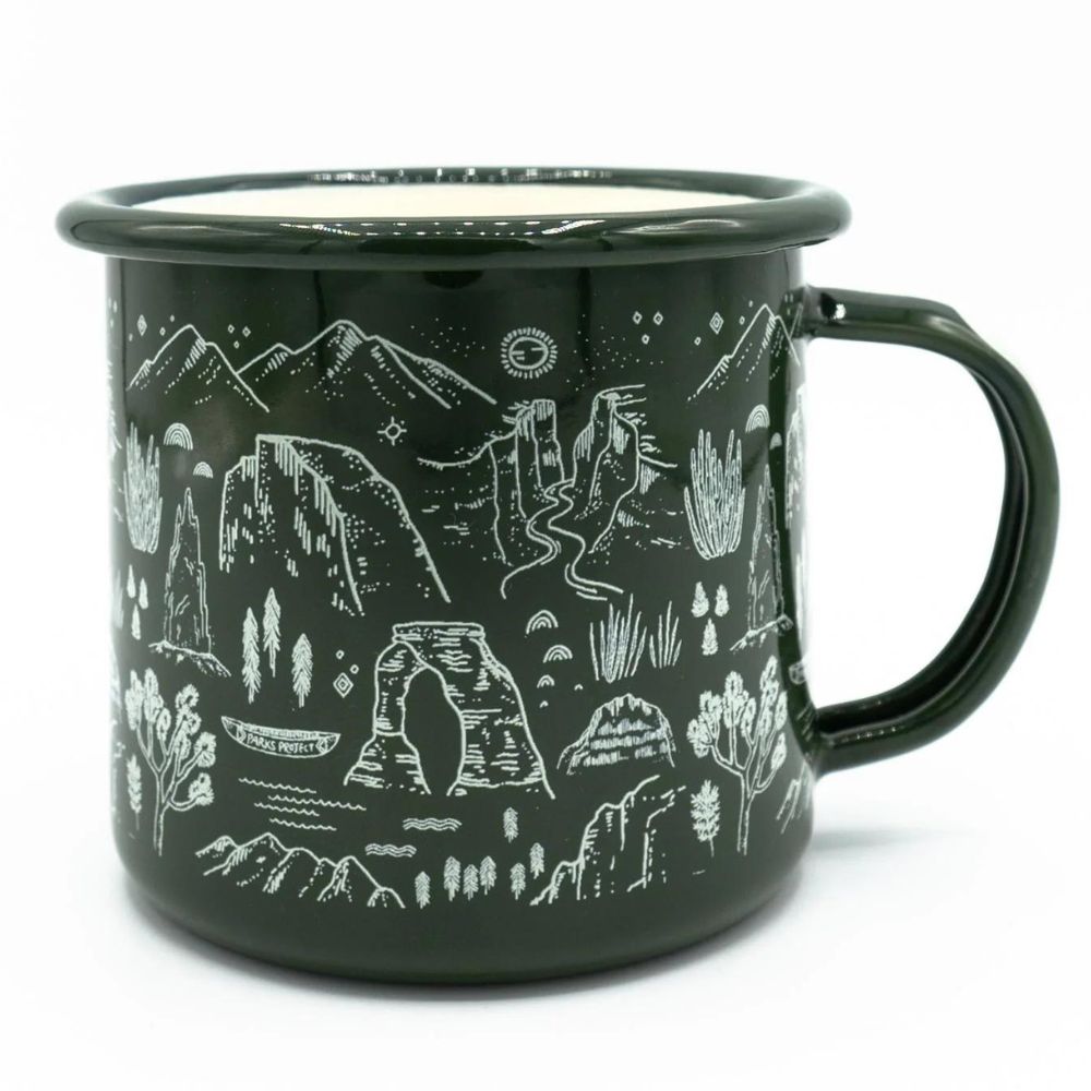 green camping mug