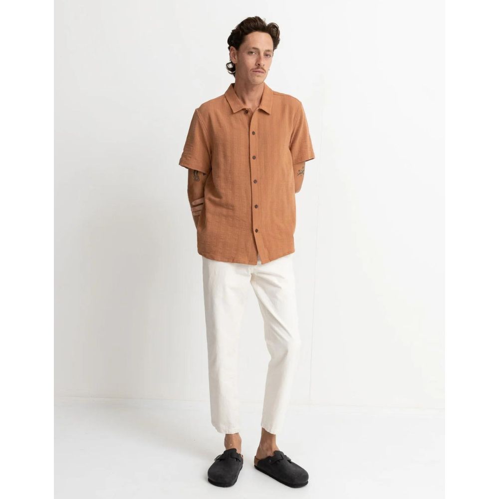 Rhythm Dobby Short Sleeve Button Up Shirt - Red Clay