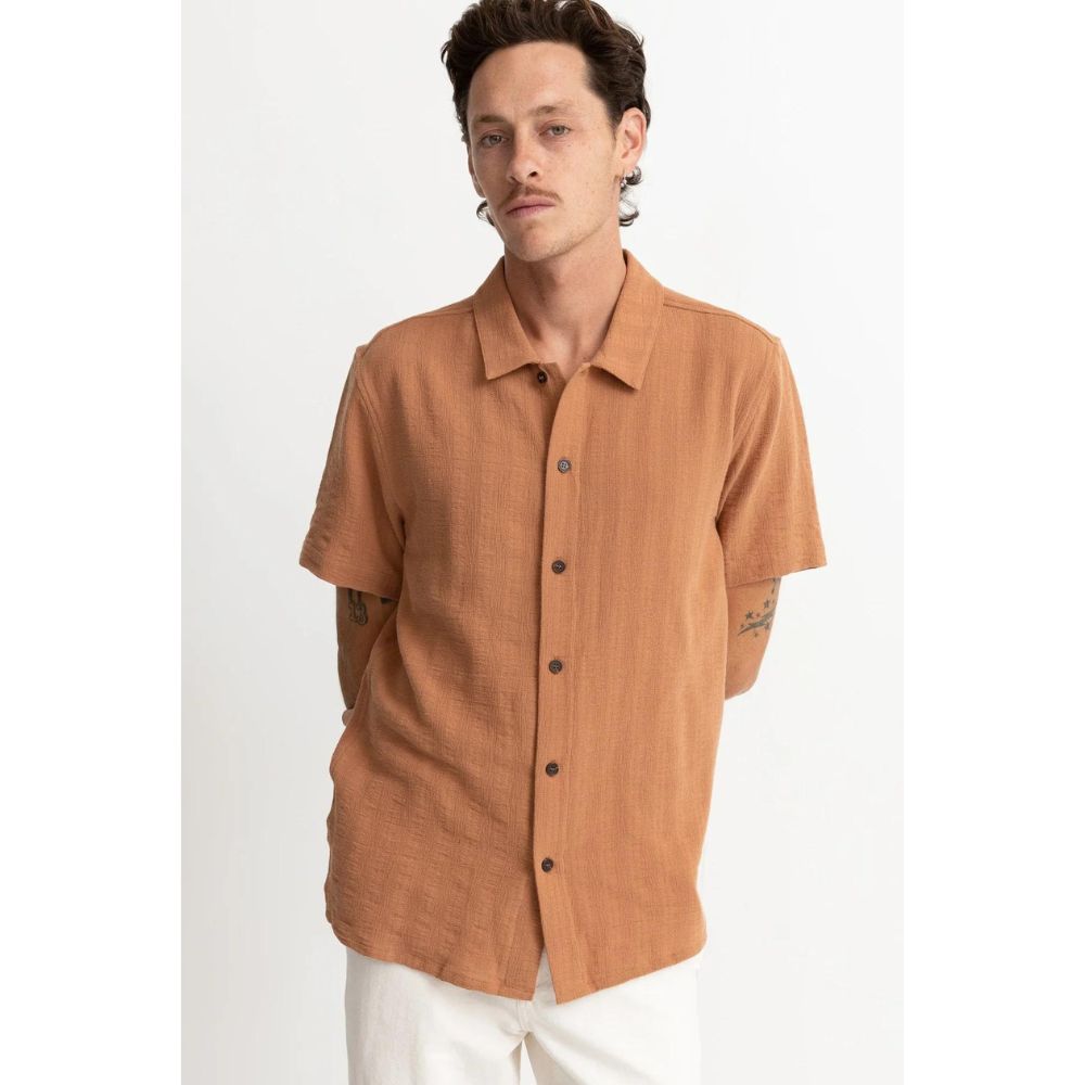 Rhythm Dobby Short Sleeve Button Up Shirt - Red Clay
