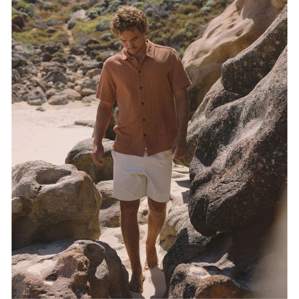 Rhythm Dobby Short Sleeve Button Up Shirt - Red Clay