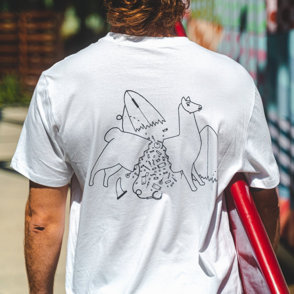 Surfing Llama White Tee - Organic Cotton