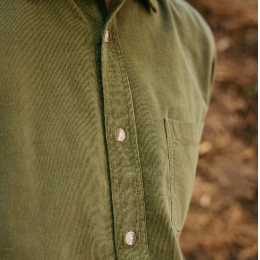 Corduroy One Pocket Shirt - Olive Green