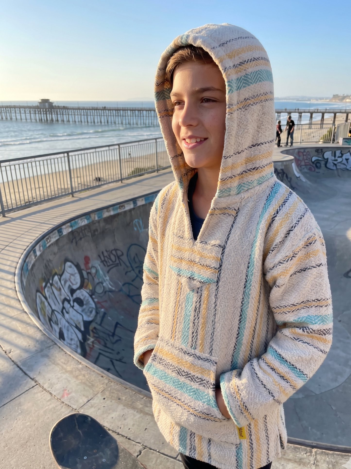 Mexican Hoodie Poncho - Beige Grey