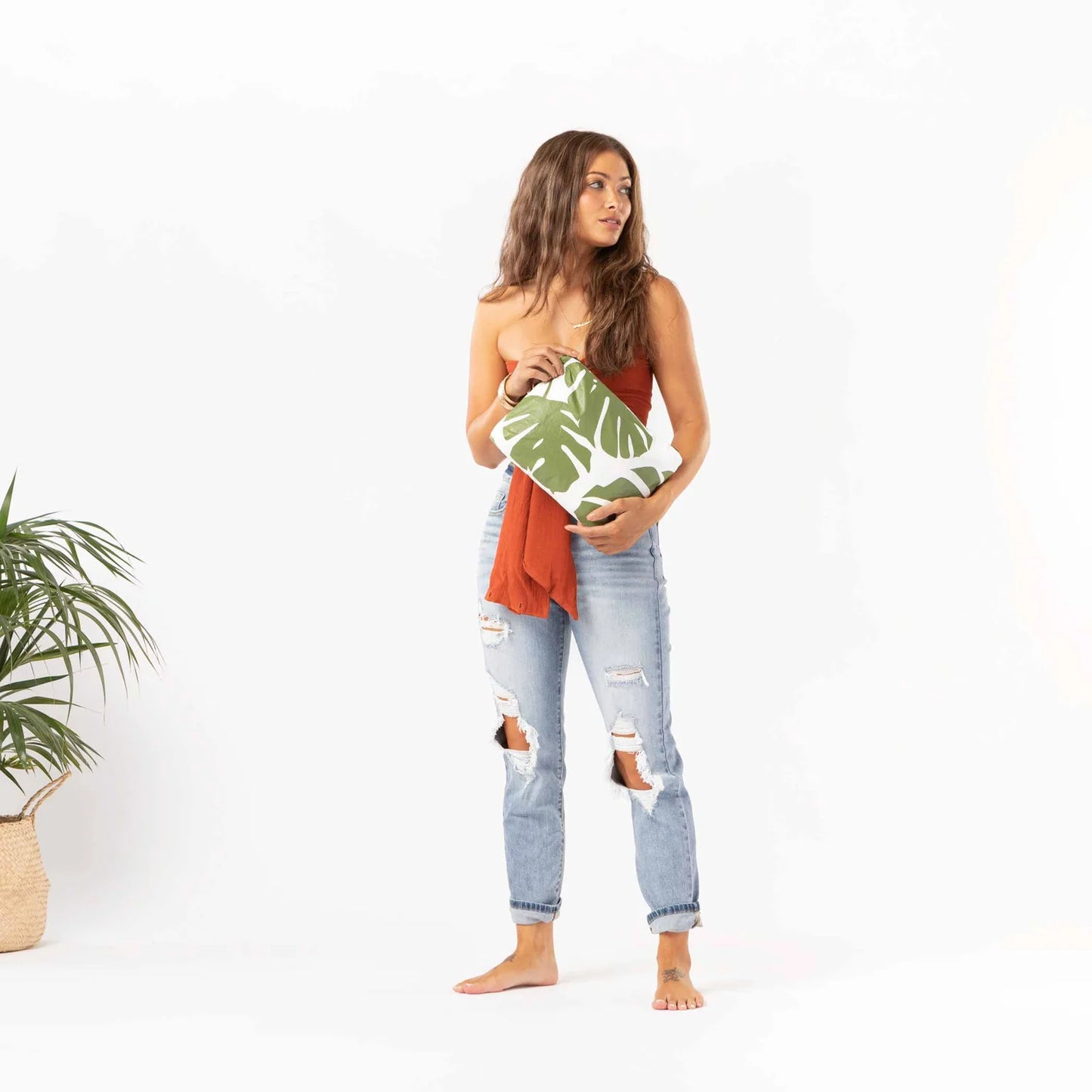 Mid Pouch - Monstera - Seaweed