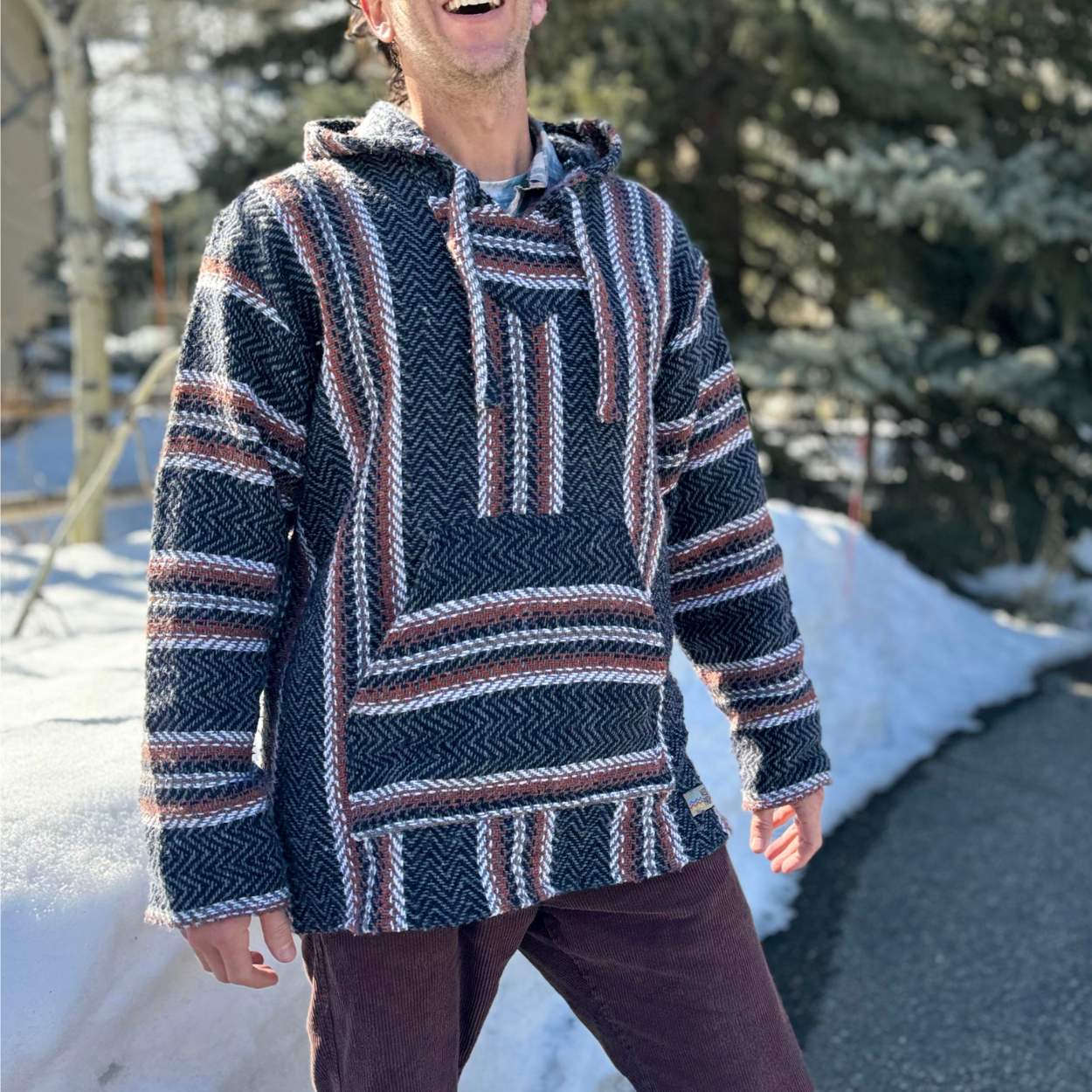 Mexican Hoodie Poncho - Black and Clay