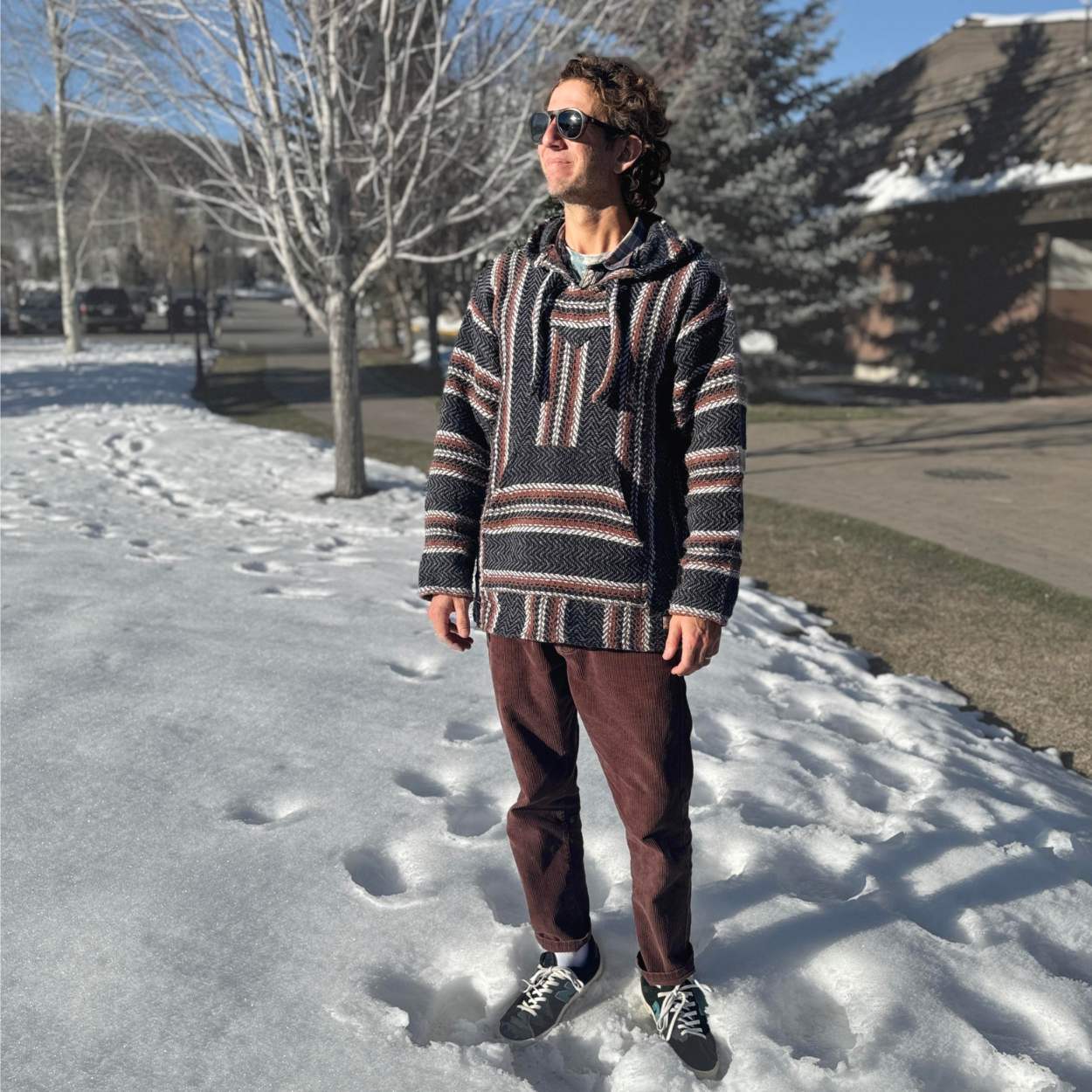 Mexican Hoodie Poncho - Black and Clay