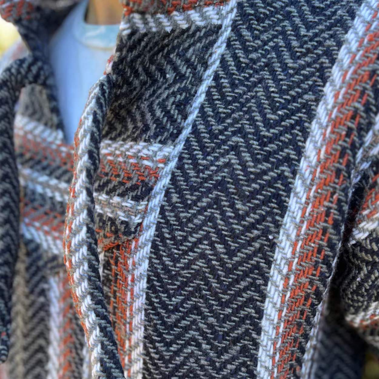 Mexican Hoodie Poncho - Black and Clay