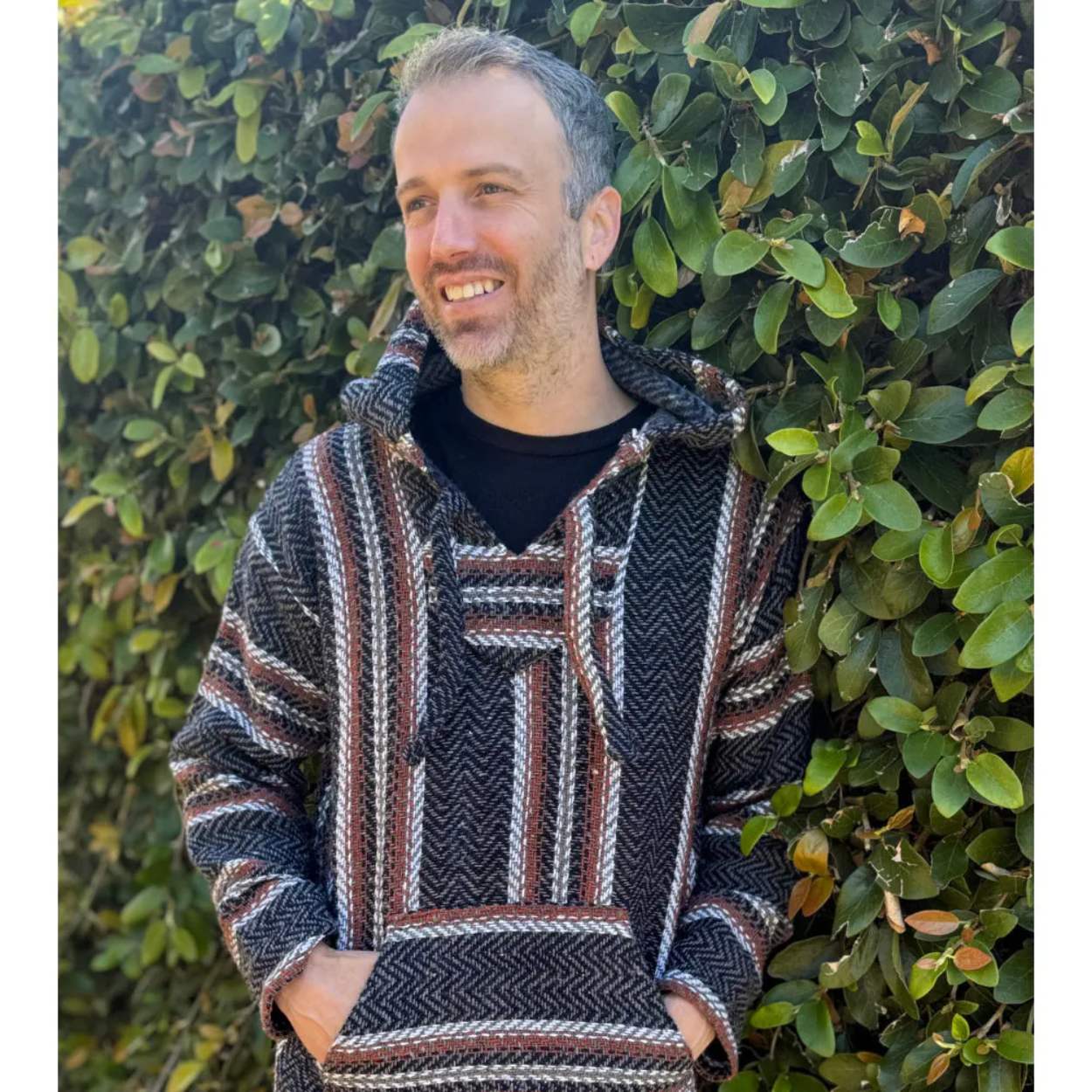 Mexican Hoodie Poncho - Black and Clay