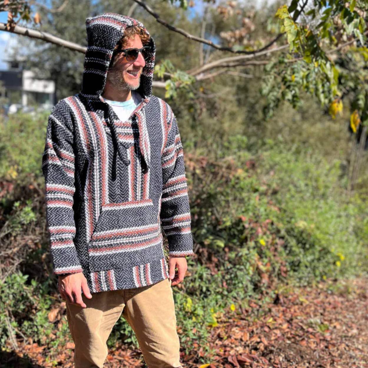 Mexican Hoodie Poncho - Black and Clay