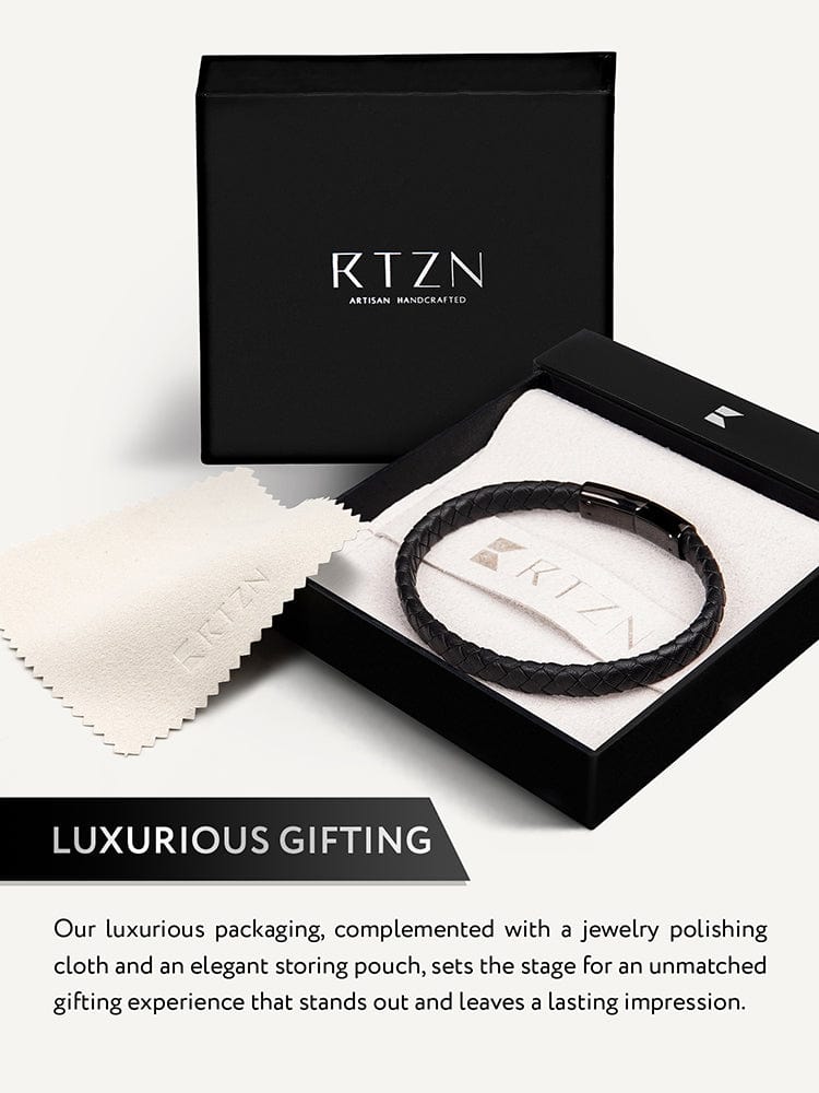7mm Black Braided Leather Bracelet
