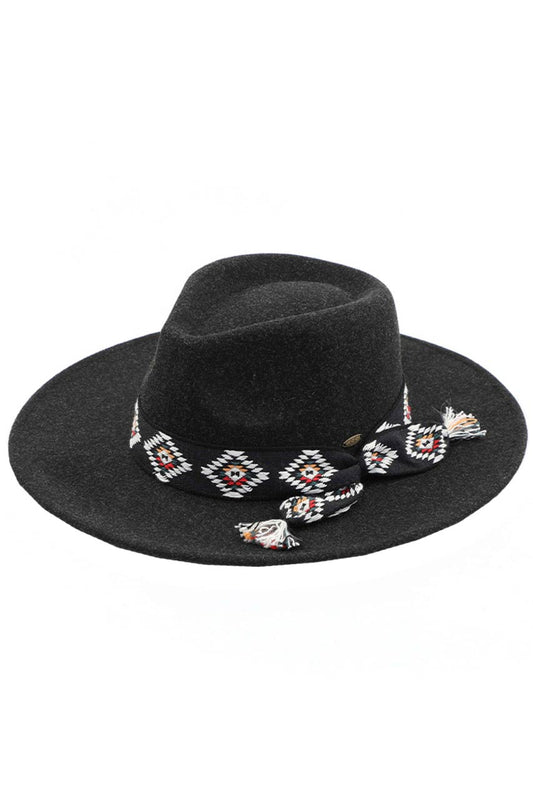 C.C Aztec Trim Band Vegan Felt Panama Hat