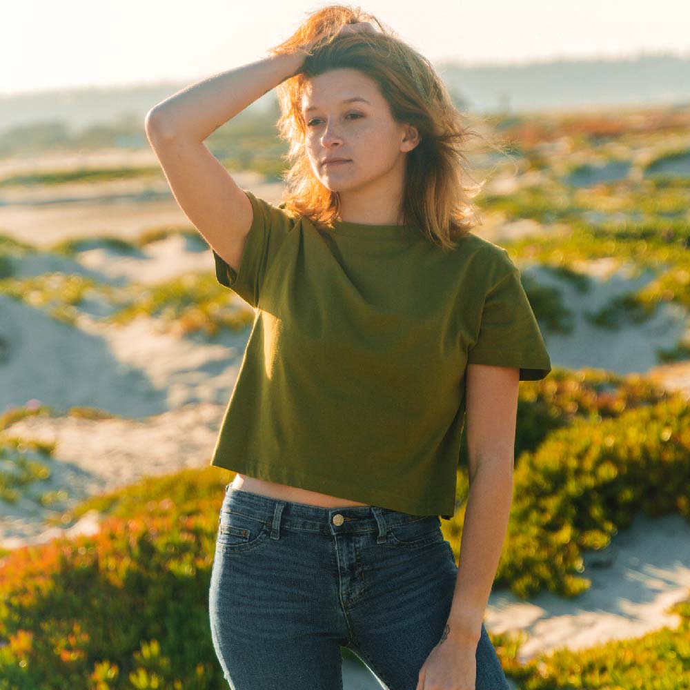 Women's Organic Cotton Boxy Tee - Olive Green