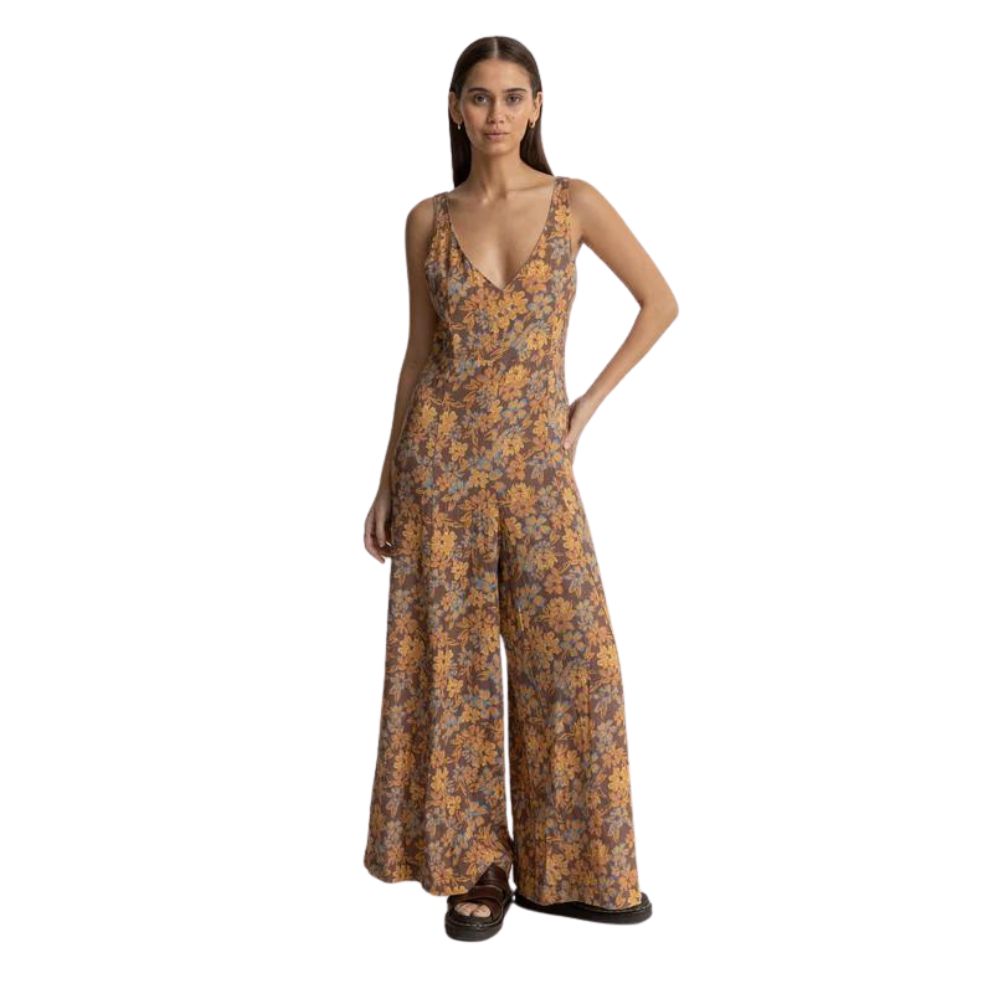 Rhythm Oasis Floral Wide Leg Jumpsuit - Chocolate