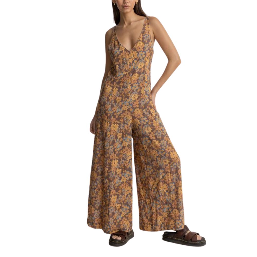 Rhythm Oasis Floral Wide Leg Jumpsuit - Chocolate