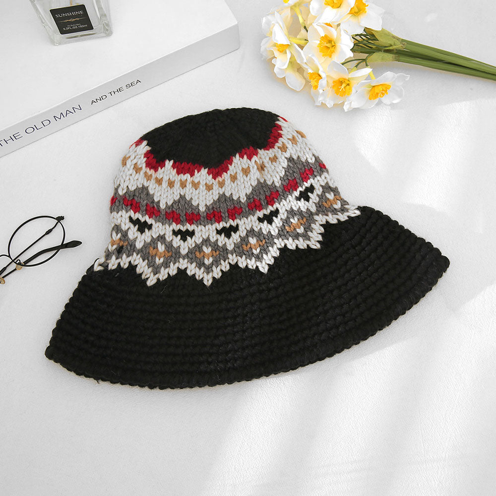 Nordic Pattern Knitted Bucket Hat