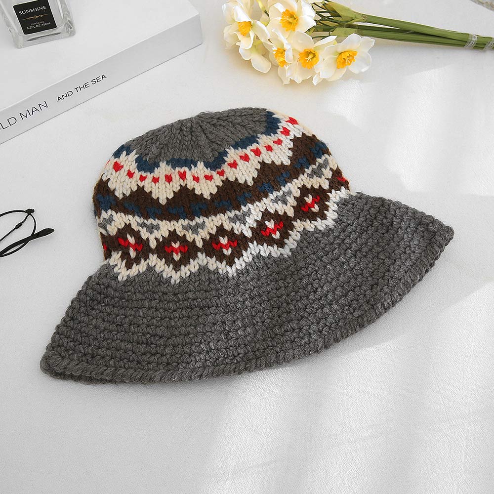 Nordic Pattern Knitted Bucket Hat