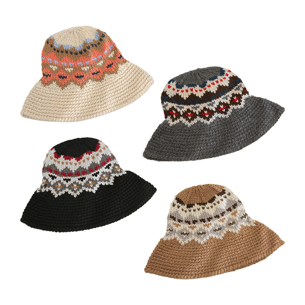 Nordic Pattern Knitted Bucket Hat