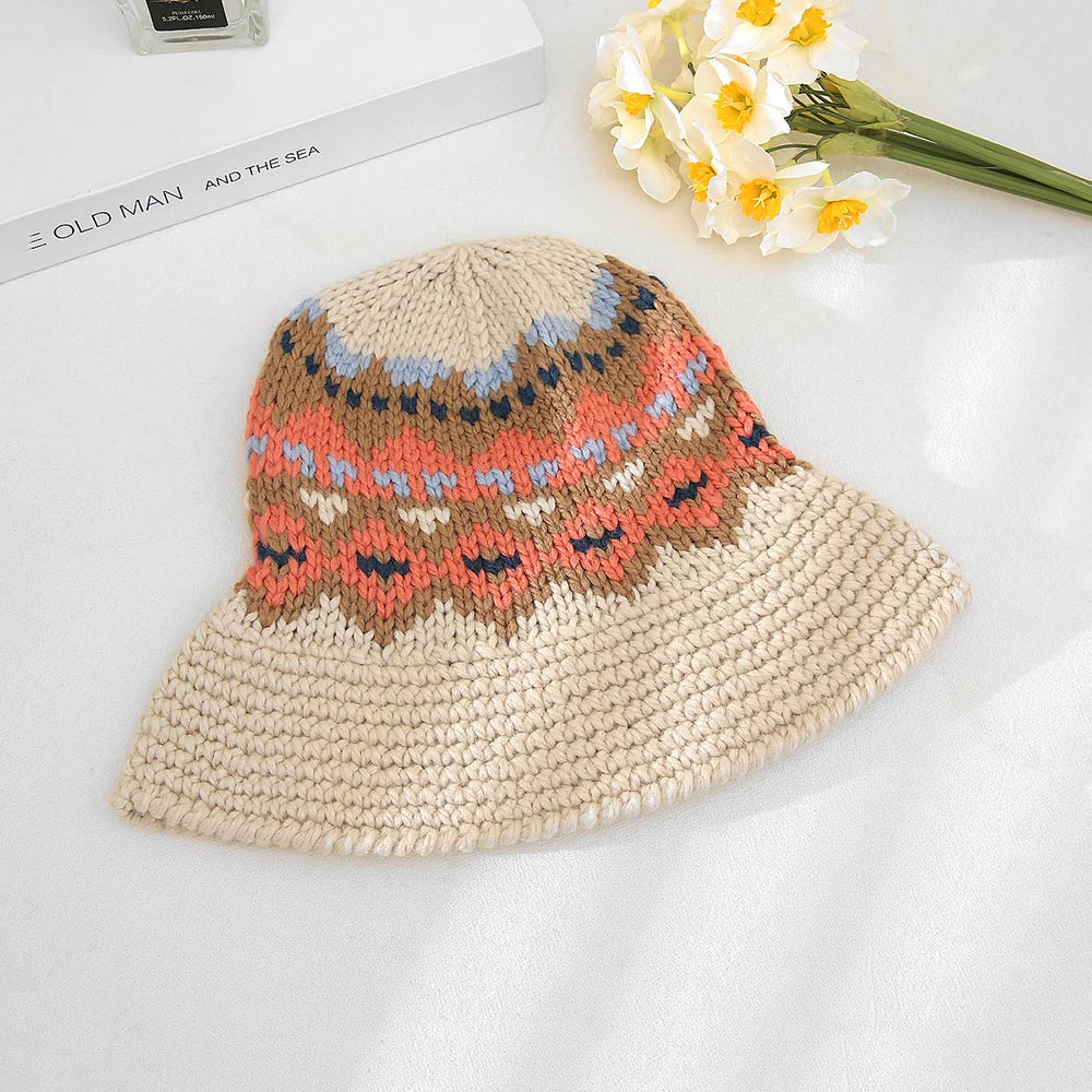 Nordic Pattern Knitted Bucket Hat