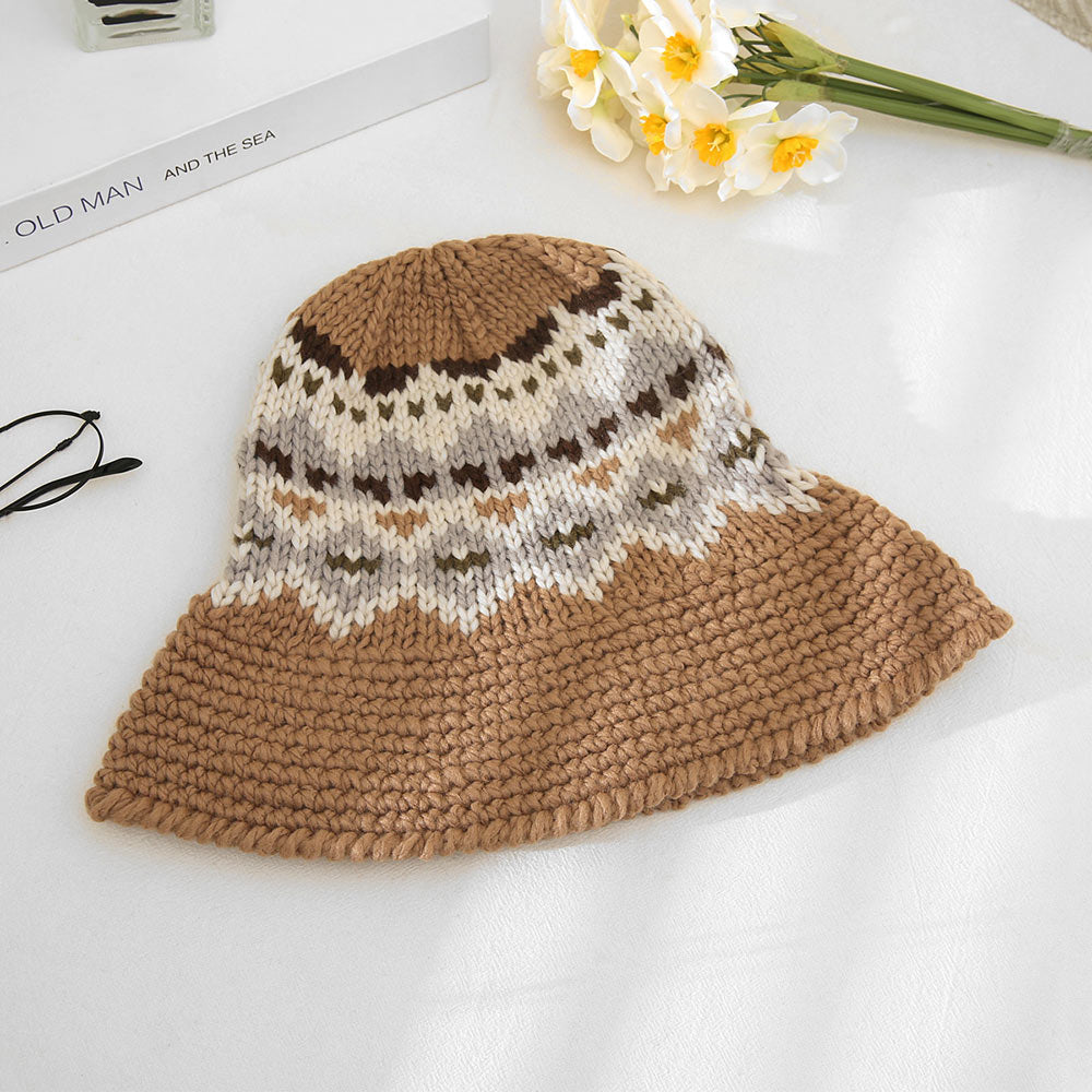 Nordic Pattern Knitted Bucket Hat