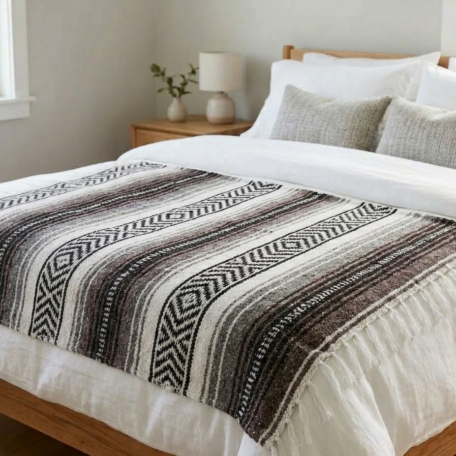 Black, Grey & White Mexican Falsa Blanket