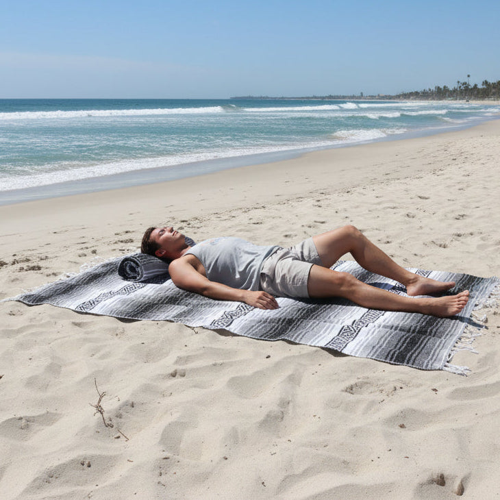 Black, Grey & White Mexican Falsa Blanket