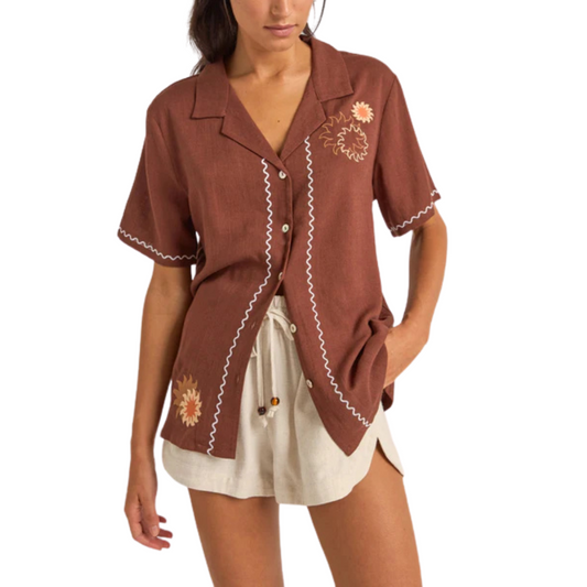 Rhythm - Solis Embroidered Shirt - Chocolate