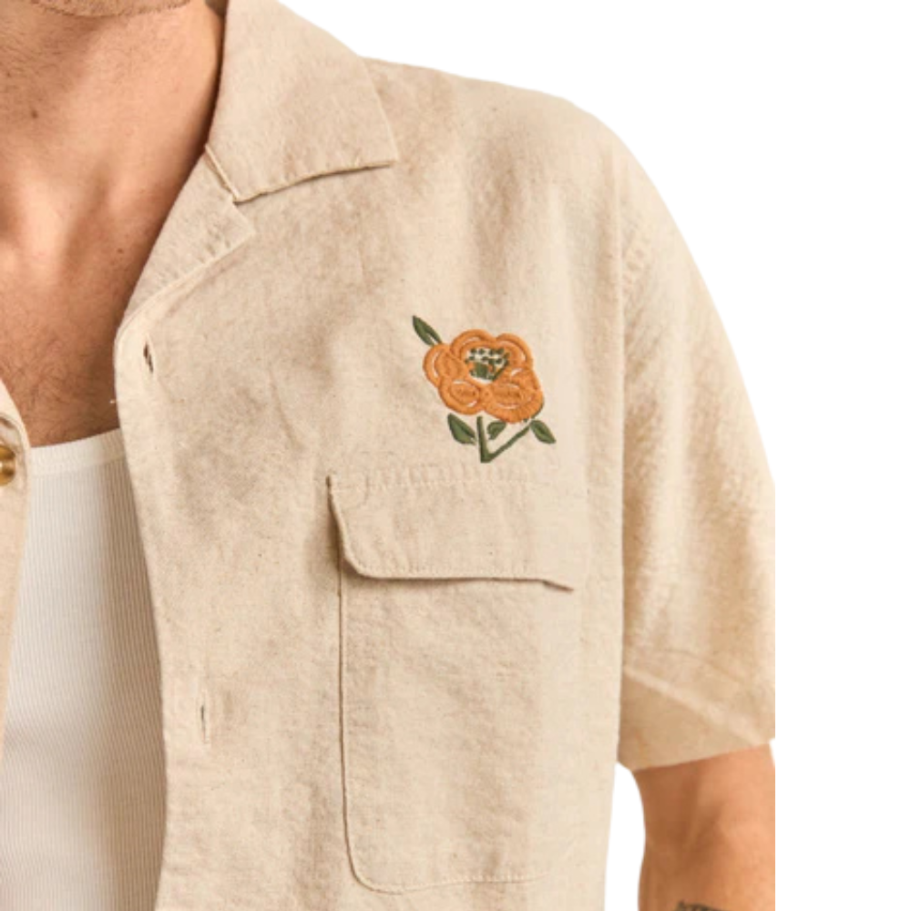 Rhythm - Embroidered Seersucker Shirt - Natural