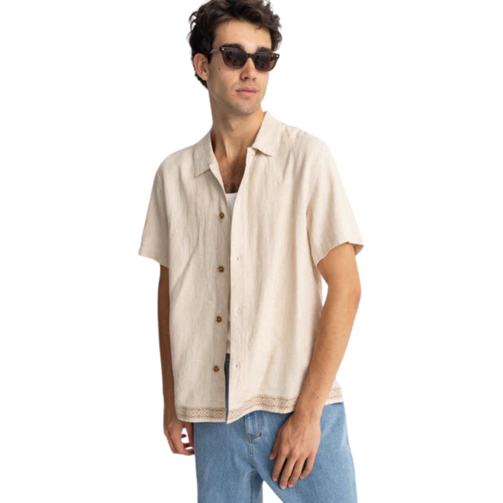 Rhythm - Trim Short Sleeve Button Up Shirt - Natural