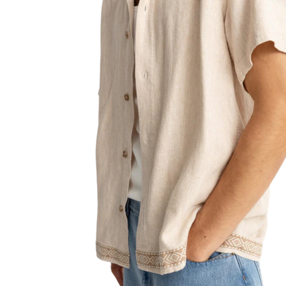 Rhythm - Trim Short Sleeve Button Up Shirt - Natural