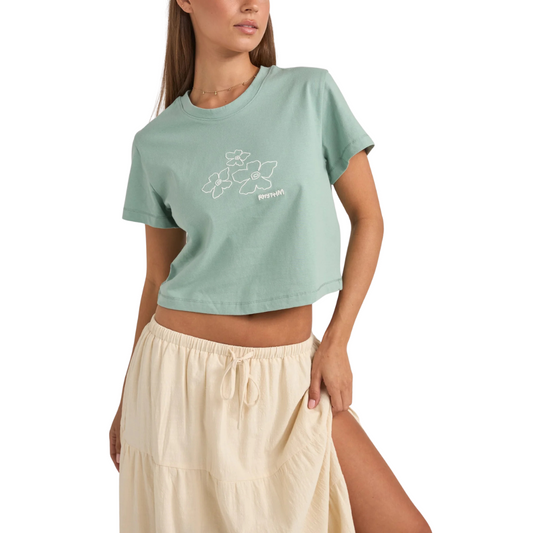 Embroidered Crop Crew Tee - Sage