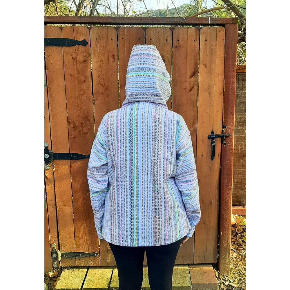 Mexican Hoodie Poncho - White Rainbow