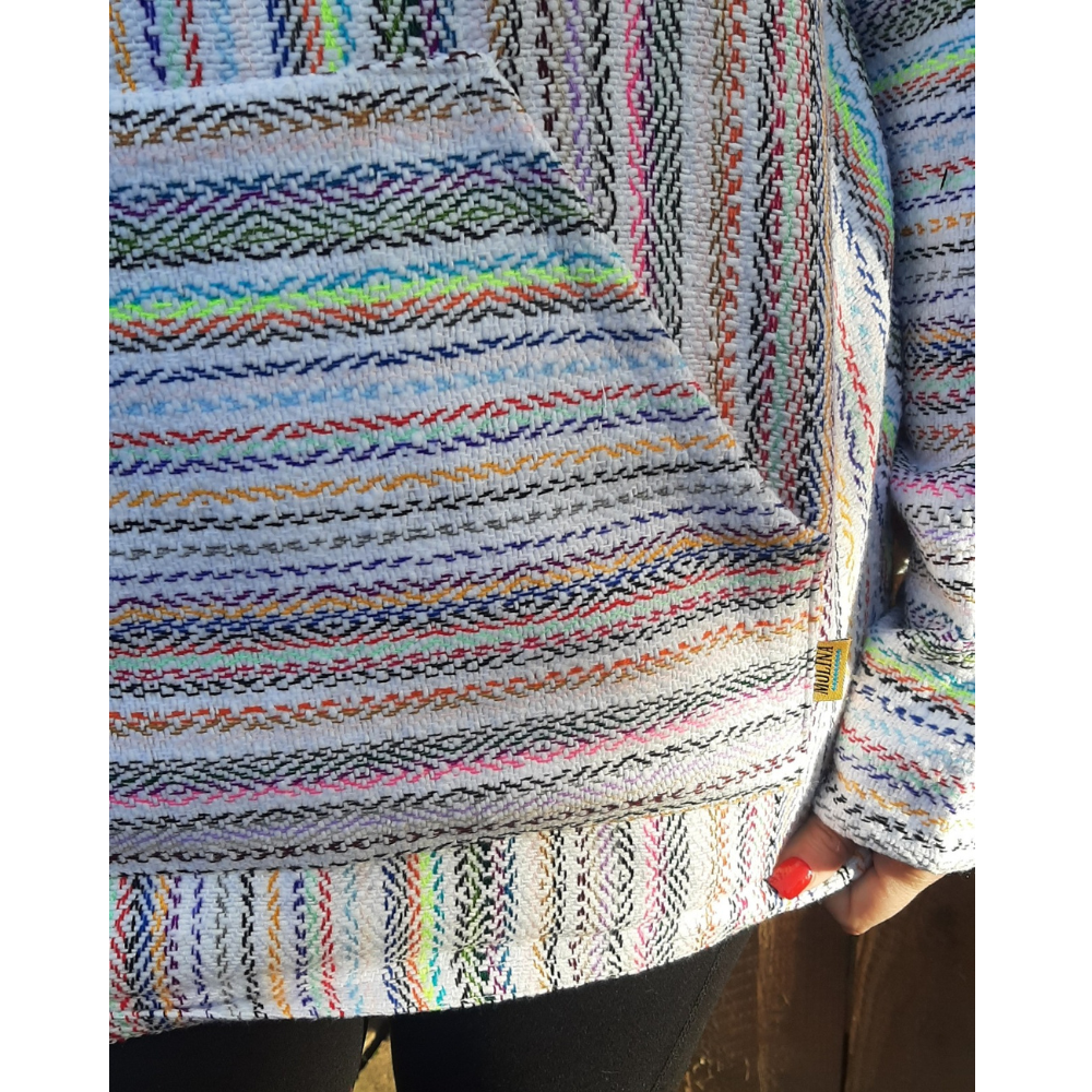 Mexican Hoodie Poncho - White Rainbow