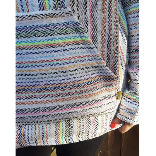 Mexican Hoodie Poncho - White Rainbow - Size Medium