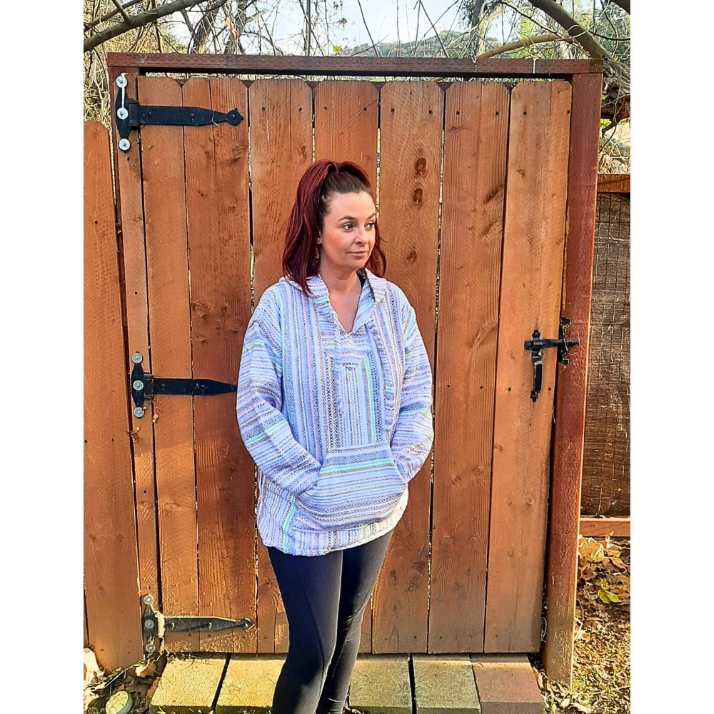 Mexican Hoodie Poncho - White Rainbow