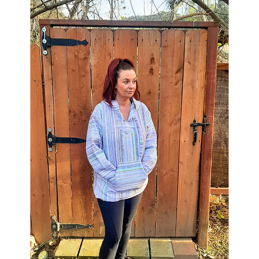 Mexican Hoodie Poncho - White Rainbow