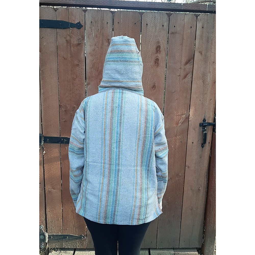 Mexican Hoodie Poncho - Grey Rainbow