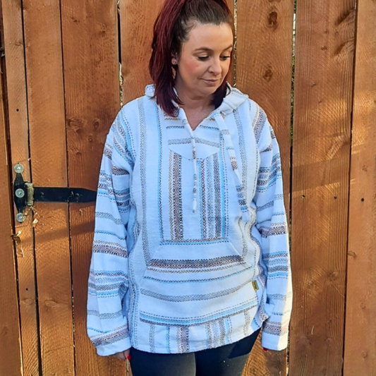 Authentic Baja Hoodie - White w/ Red, Yellow, Blue & Black Stripes