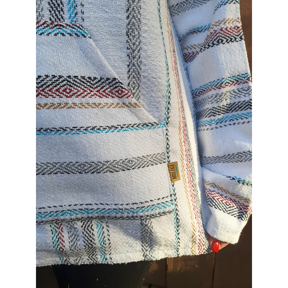 Authentic Baja Hoodie - White w/ Red, Yellow, Blue & Black Stripes