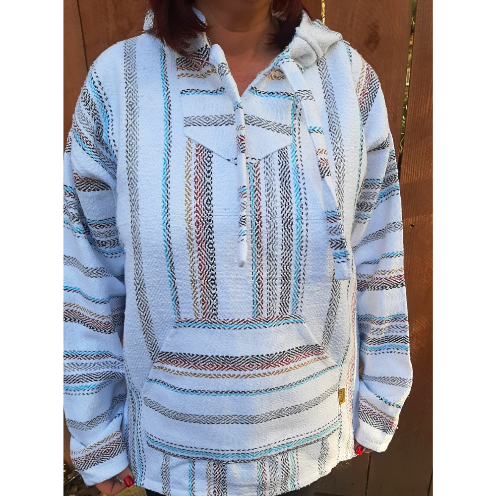 Authentic Baja Hoodie - White w/ Red, Yellow, Blue & Black Stripes