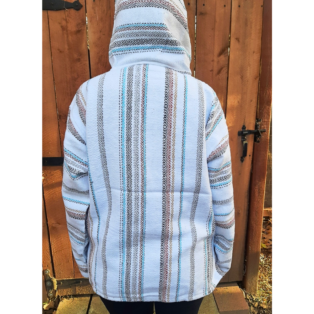 Authentic Baja Hoodie - White w/ Red, Yellow, Blue & Black Stripes