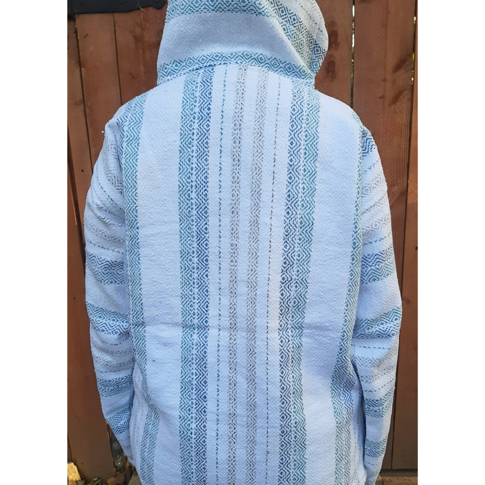 Authentic Baja Hoodie - White w/ Aqua & Blue Stripes