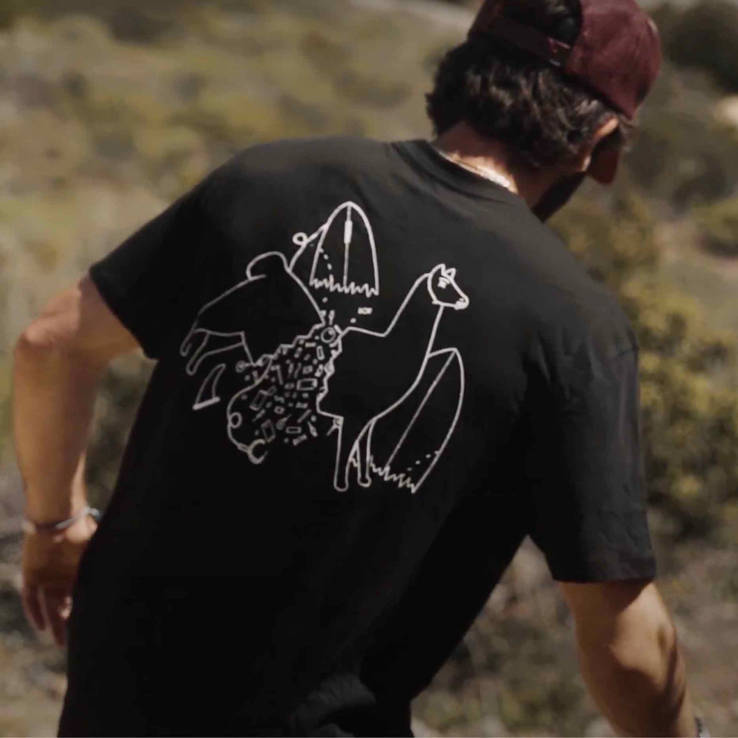 Surfing Llama Black Tee - Organic Cotton