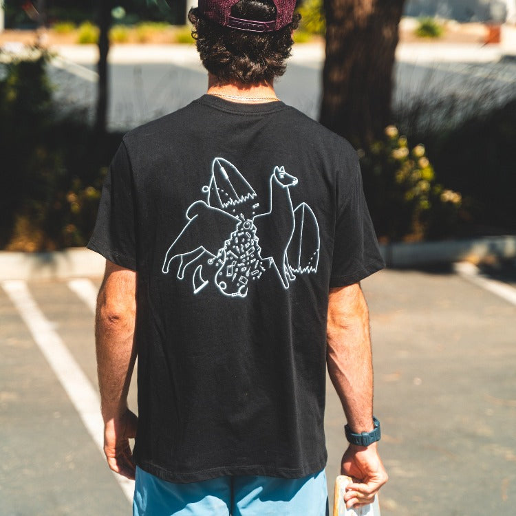 Surfing Llama Black Tee - Organic Cotton