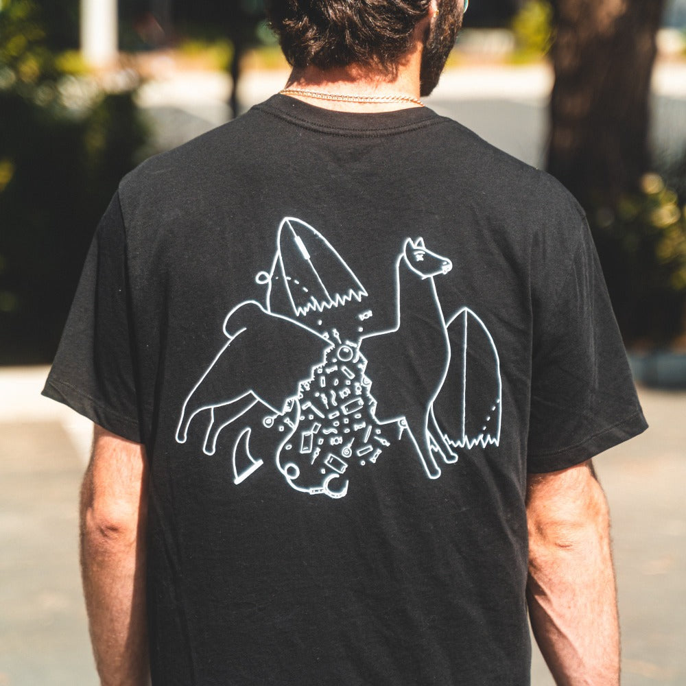 Surfing Llama Black Tee - Organic Cotton