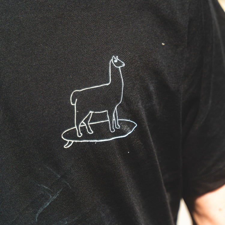 Surfing Llama Black Tee - Organic Cotton