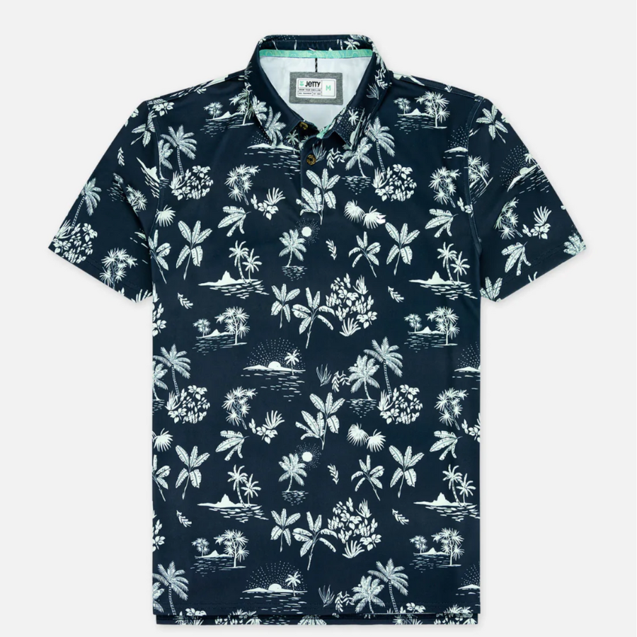 Indigo Floral Bunker Golf Polo - Short Sleeve Button Up